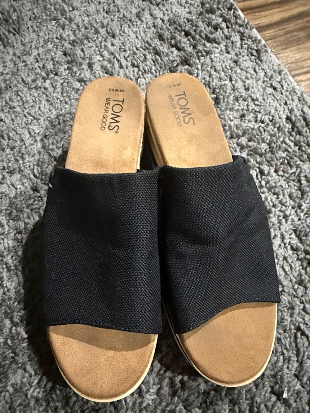 Toms Black Slip-On Wide Band Mule Sandals